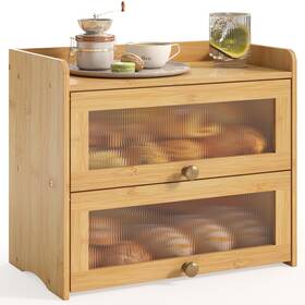 Jn-25-002 Jansnimen Large Bread Box For Kitchen Countertop Wooden Double Layer Breadbox Organizer