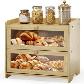 Mbx-natural02 Jansnimen Double Layer Bread Box For Kitchen Countertop Large Breadbox Container