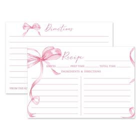 Jt6150 Jarthenaamcs 50pcs Pink Bow Recipe Cards Watercolor Coquette Blank Double