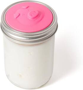 82620 Jarware Silicone Bacon Grease Saver Mason Jar Lid With Strainer Wide Pink