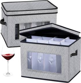 Jaysdayly 744759874252 Stemware Storage Cases 2 Pack Wine Glass Box With Dividers Hard Shell S