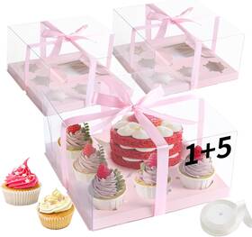 Jcd 445022314347 3 Packs Pink 1 5 Cupcake Containers With Gift Ribbon Cake And Combo