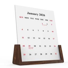 Rl-00003 Jdea 2025-2026 Decorative Desk Calendar With Walnut Wood Stand Thick Cardstock R