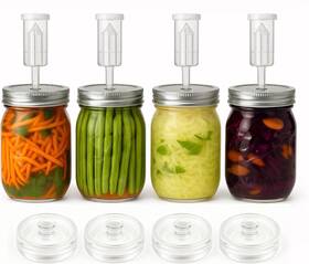 Jeramee 199284146112 Fermentation Kit For Wide-mouth Fermenting Jars Includes 4 Silicone Airlocks