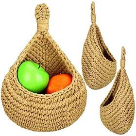 Jinei-gesjsw569 Jinei 3 Pcs Teardrop Jute Hanging Storage Basket Woven Boho Medium