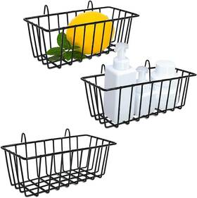 Jnnzzggu 780280713738 3 Pack Wire Baskets Wall Grid Panel Hanging Basket Storage Black