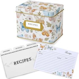Jot & Mark 684396004844 Recipe Card Gift Box 25 4x6 Inch Cards 14 Dividers Decorative Tin
