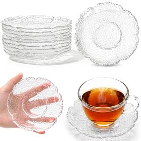 Jo-dessertplates-4.5in-10p Jowgut 10 Pack Small Clear Glass Plates 4.7 Inch Coffee Tea Saucer Mini Glas