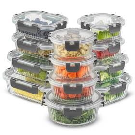 Joyjolt 810071427930 24-piece Fluted Glass Food Storage Container Set With Lids - 13.5 Oz