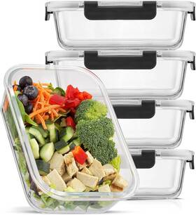 Jw10537 Joyjolt Glass Food Storage Containers With Lids. 5 Pack Meal Prep Black