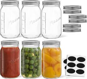 Jw10544 Joyjolt 32 Oz Mason Jars With Lids Labels And Measures 6-pack Wide Mp264