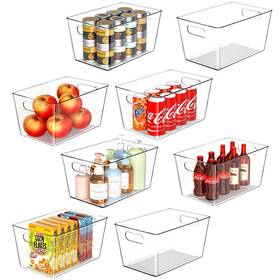 Joymeezo 758289201785 8 Pack Large Clear Plastic Storage Bins Refrigerator Cabinet Organizers With