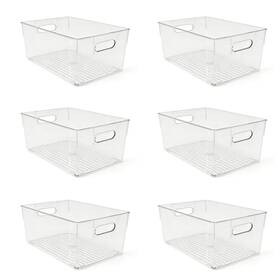 Jsmnquin 757047371777 6 Pack Thick Clear Stackable Storage Bins Cabinet Organizer Plastiic Contai
