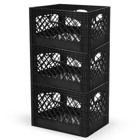 Rmk24qt-3pkbla Juggernaut Storage 3-pack Heavy Duty Plastic Milk Crates With Handles Black