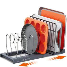 July Home 850022045592 Expandable Pot And Pan Organizer Rack For Cabinet Lid Holder W