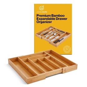Jumblware 843812174770 Bamboo Expandable Drawer Organizer. Wooden Storage Tray With Dividers For Sil