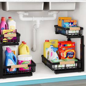 Jusdyrack 634413000625 1 Packs 2 Tier Pull Out Cabinet Organizer Storage Shelf Sliding Under Sink O