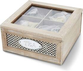 4-compartment Juvale 744759376381 Wooden Box For Tea Bags Organizer Cute Rustic Container With Clea