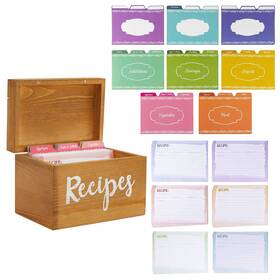 Lj-zecgy-062018-01-1 Juvale Wooden Recipe Box With Tabs And Dividers - 7 X 5 In Brown Pinewood