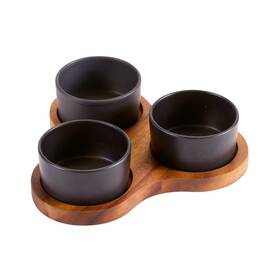 Kalmar Home Llc 850048054561 Triangular Serving Set With 3 Black Ceramic Dishes