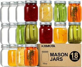Kamota 824007158256 Mason Jars 16 Oz With Regular Lids And Bands Ideal For Jam Clear