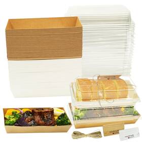 Amz10 Karasmay 50 Pack Small Charcuterie Boxes With Clear Lids 7.5 Inch Lx 3.3 W- To Go Paper M