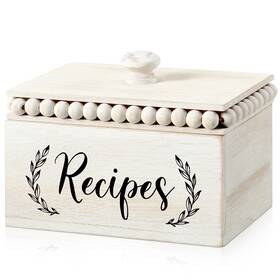 Kathfly-recipe-9 Kathfly Rustic White Recipe Box Wooden Beaded Holder And Organizer For Kathfly-recipe-9 Kathfly Rustic White Recipe Box Wooden Beaded Holder And Organizer For