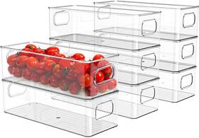Kavdnae 677899084543 Set Of 8 Refrigerator Pantry Organizer Bins - Stackable Fridge Organizers Wit