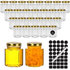 51-01000-050 Keketin 3 Oz Honey Jars 30 Pack Hexagonal Glass With Gold Lids 90ml