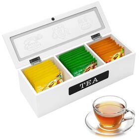 08072025a Kh866 White Wooden Tea Box Organizer With 3 Compartments For Bags And Storage