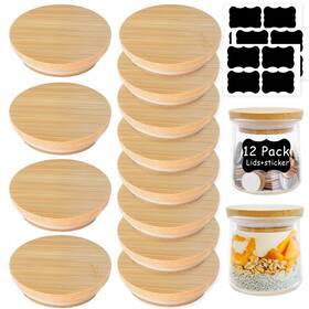 Kikiniko 747749585466 Oui Yogurt Jar Lids - 12 Pack Natural Bamboo Wood 12pcs
