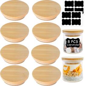 Jxus-ouizg-8p Kikiniko Oui Yogurt Jar Lids - 8 Pack Lids-natural Bamboo Wood With 8pcs