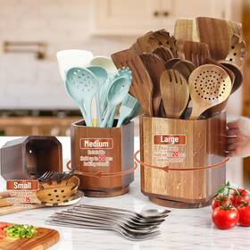 Ks-ft0003-5 Kingsow Wooden Utensil Holder Set 3pcs Extra Large Acacia Wood Organizer With 360 Ks-ft0003-5 Kingsow Wooden Utensil Holder Set 3pcs Extra Large Acacia Wood Organizer With 360