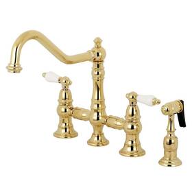 Kingston Brass 663370590399 Ks3272plbs Restoration 8 Inch Bridge Kitchen Faucet With Sprayer