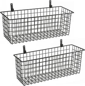 Kinlink 602016774960 2 Sets Extra Large Hanging Wall Basket Black Metal Wire