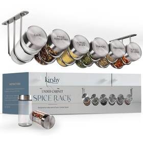 Kirshy Solutions 196852551002 Under Cabinet Spice Rack With 6 Glass Jars And 21 Labels Stainless Steel