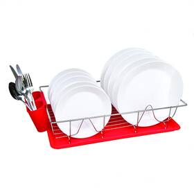 Kitchen Details 4685-red 3 Piece Chrome Dish Rack With Tray In Red Cleaning Dinn Inch