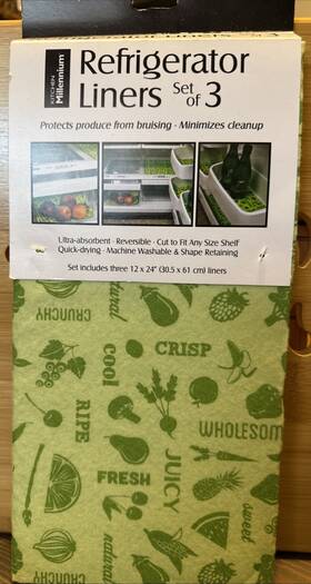Kitchen Millenium 072724422437 Refrigerator Liners 12 X 24 Super Absorbent Strong Grip Fridge Washable