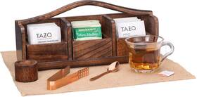 3-compartment Kitchen Science 641113364841 Wooden Tea Bag Organizer Dark Burnt Finish Storage Counte