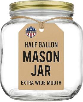 64oz-gold Kitchentoolz Half Gallon Mason Jar Wide Mouth With Airtight Metal Lid - Safe