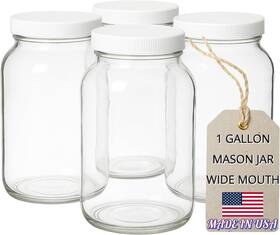 Kitchentoolz 739312947719 1 Gallon Glass Jar Wide Mouth With Airtight Foam Lined Plastic L