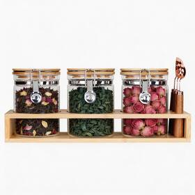 Us-bj27-3ass Kkc Home Accents Glass Tea Canister Set Of 3 With Bamboo Lids And Spoons 27oz Airtight Loo Us-bj27-3ass Kkc Home Accents Glass Tea Canister Set Of 3 With Bamboo Lids And Spoons 27oz Airtight Loo