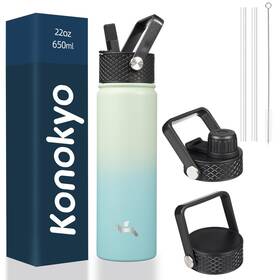 Konokyo 897114970901 22oz Stainless Steel Bottles With 3 Lids Sport Insulated Water Bottle Mint