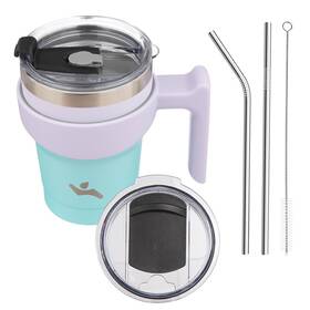 Konokyo 897114971458 10 Oz Tumbler With Handle And 2 Straw Lid Insulated Water Bottle Stainless