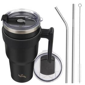 Konokyo 897114976378 40 Oz Tumbler With Handle And 2 Straw Lid Insulated Water Bottle Stainless