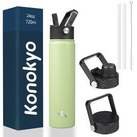 Konokyo 897114978112 Insulated Water Bottle 24oz Stainless Steel Sport Bottles With 3 Lids Macaron