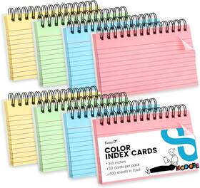 Hkl0173 Koogel 3x5 Index Cards Ruled With Ring 400 Pcs Colored 3 5inch 4 Colors