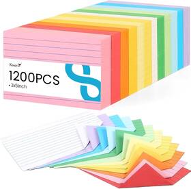 Hkl0320 Koogel 1200pcs Index Cards 3x5 Colored Ruled Bulk Medium Multi