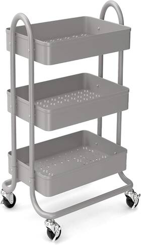 Koolerthings 653467780383 3-tier Rolling Metal Storage Organizer - Mobile Utility Grey