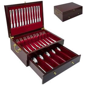 Koretech 764046831720 Wooden Silverware Storage Box With Lid 2 Layer Chest 15